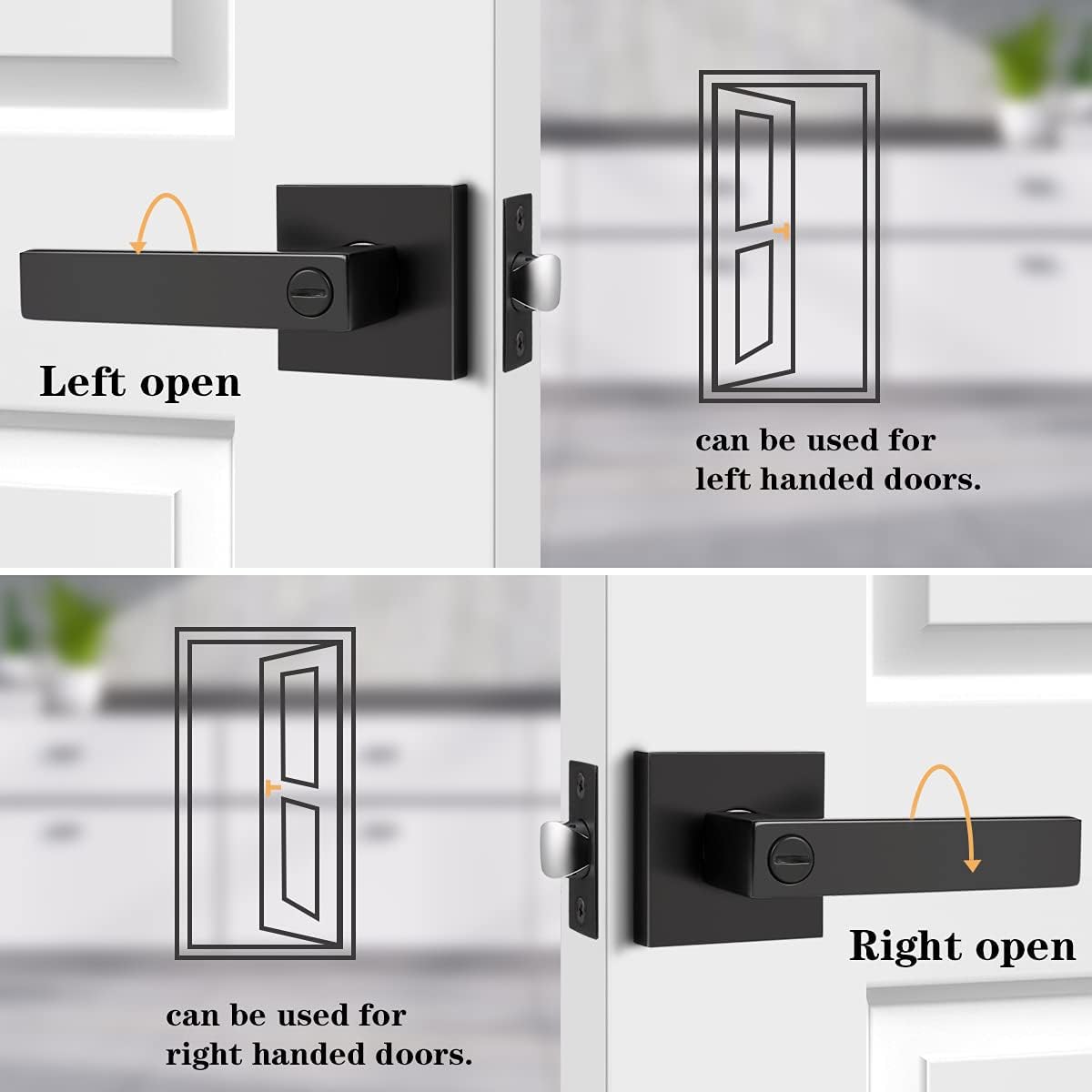 Probrico 8 Pack| Square Privacy Door Levers Locksets in Matte Black Finish, Bed/Bath Door Levers Keyless Interior Handles,Reversible for Left Right Handed Doors