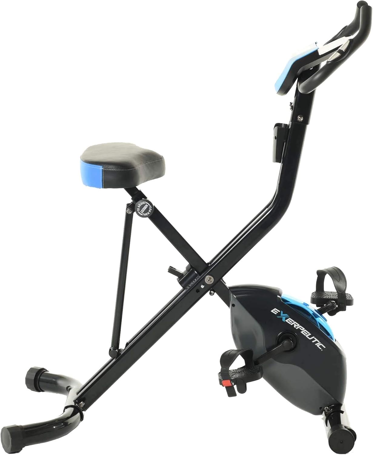 Exerpeutic 675 XLS Bluetooth Smart Technology Folding Upright Exercise Bike, 400LBS, Black/Blue