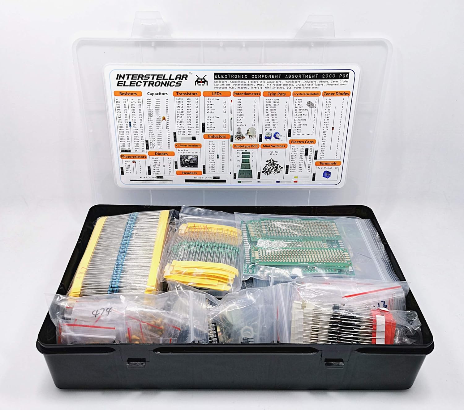 Electronic Component Assortment, Resistors, Capacitors, Inductors, Diodes, Transistors, Potentiometer, IC, LED, PCB, 2200 pcs Pack of 2