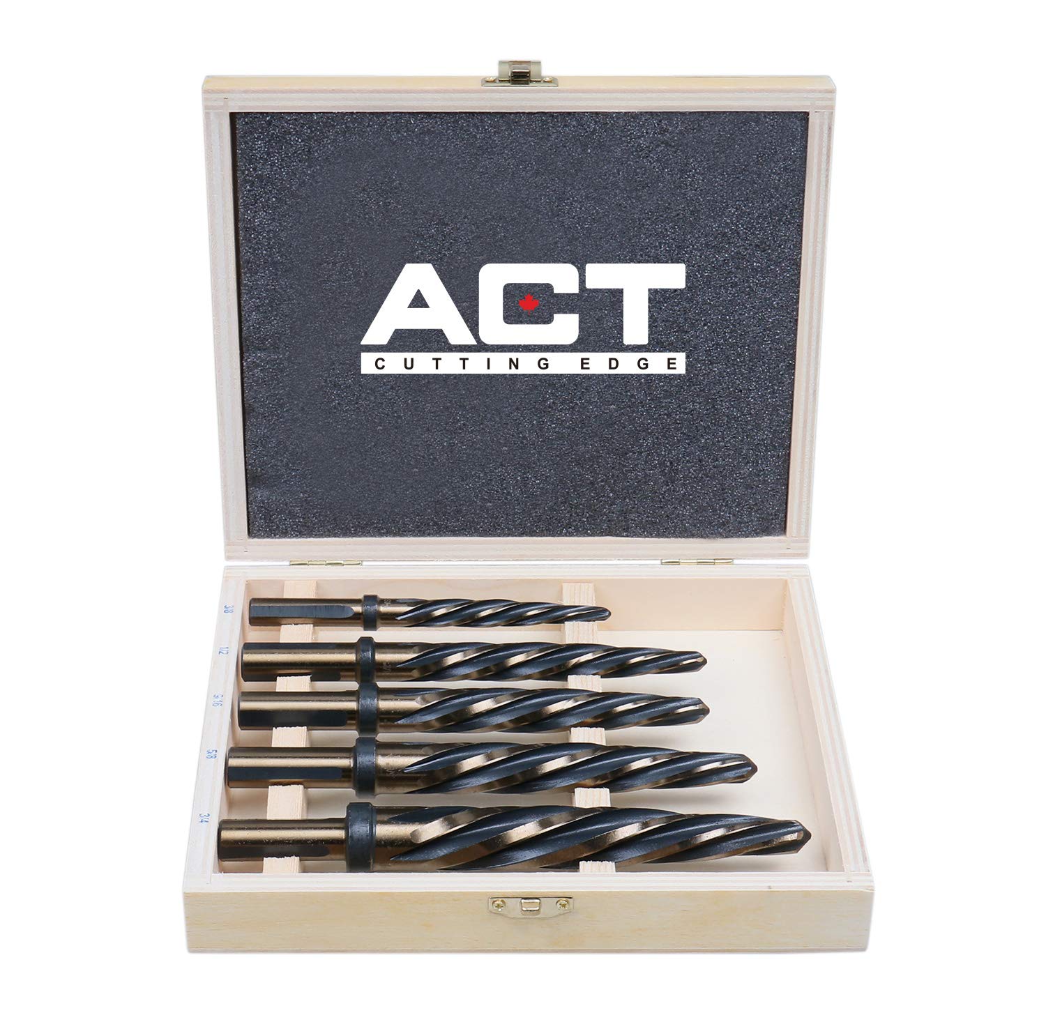 Accusize Industrial Tools 5 Pc H.S.S. Standard Spiral Flute Super Premium Car Reamer Set, 3/8