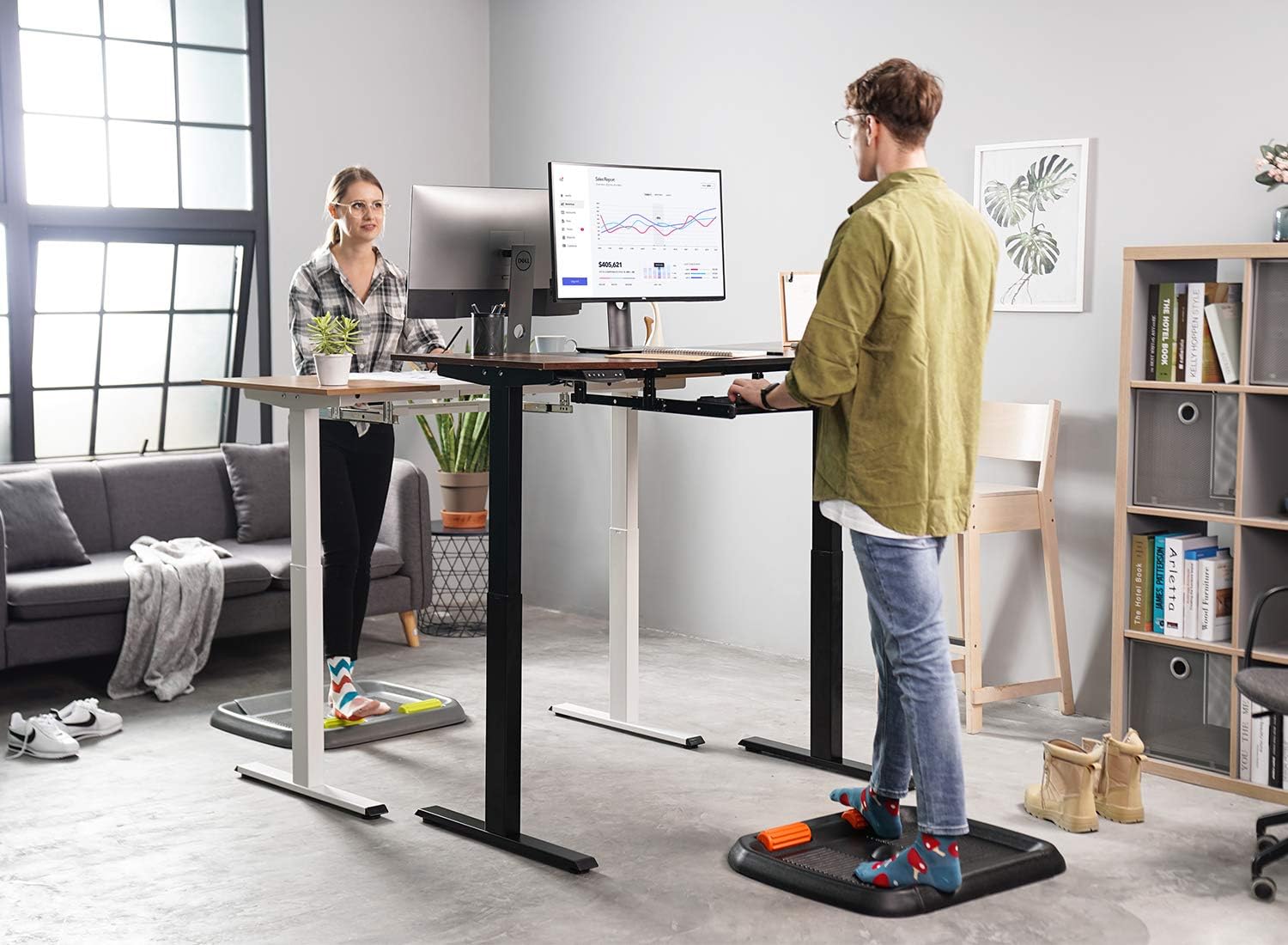 FEZIBO Standing Desk Anti Fatigue Mat with Ergonomic Design Comfort Floor Mat Pack of 2