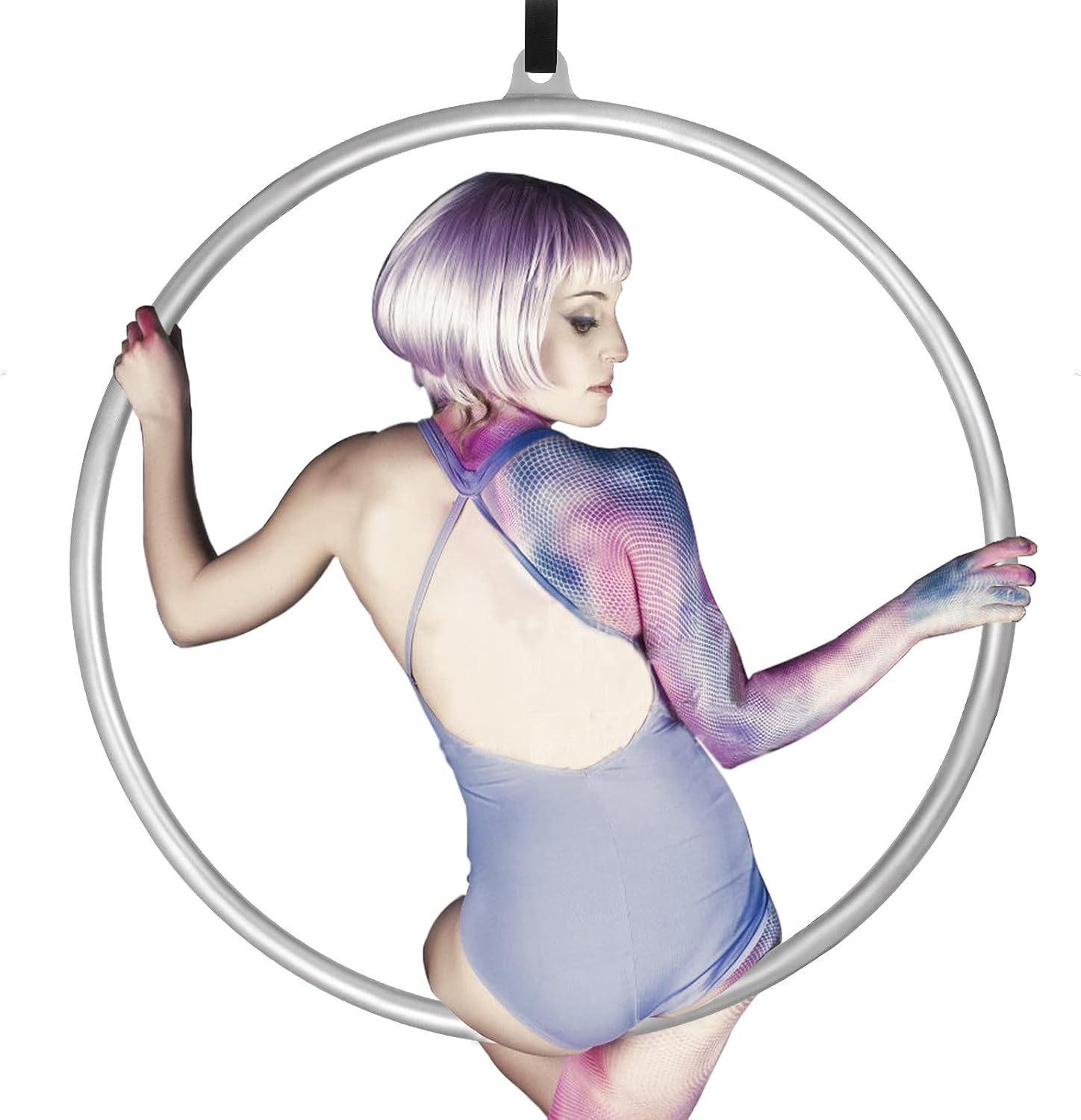 Posport 2.6ft/80cm Dia Stainless Aerial Hoop,770 Lbs Strength Tested Lyra Hoop with Accessories,Single Point Aerial Equipment Yoga Hoop for Aerial Dancing,Yoga Training, Silver