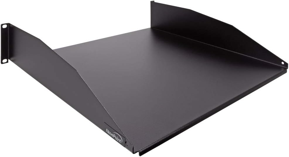 NavePoint 2U 19-Inch Rack Mount Cantilever Server Cabinet Shelf with Lip 16-Inches Deep Black Pack of 2