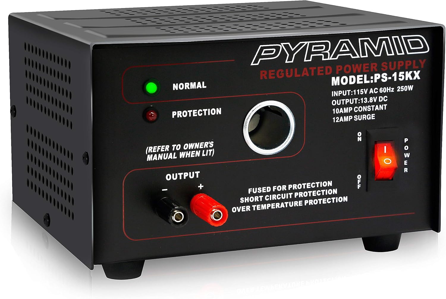 Pyramid PS9KX Universal Compact Bench Power Supply-5 Amp Linear Regulated Home Lab Benchtop Converter w/ 13.8 Volt DC 115V AC 70 Watt Input, Screw Type Terminal, 12V Car Cigarette Lighter Pack of 2