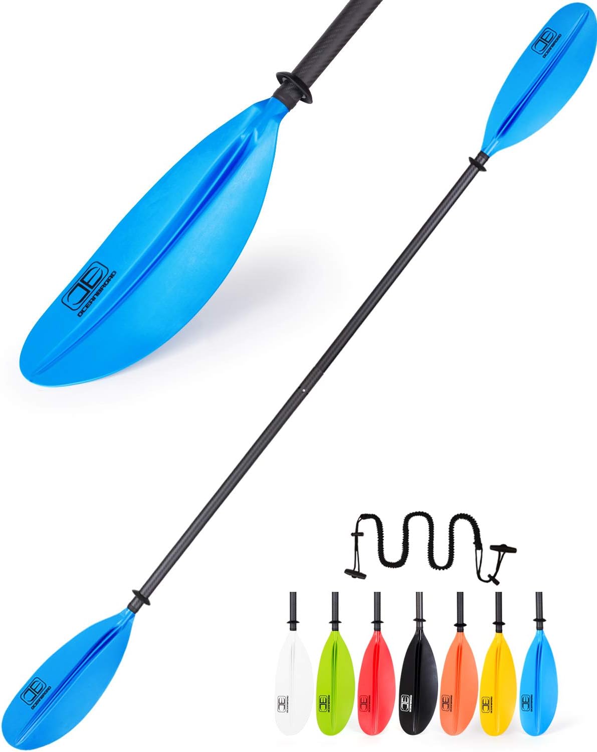 OCEANBROAD Kayak Paddle 230CM/90.5 Inches Premium Carbon Shaft Kayaking Boating Oar with Paddle Leash Pack of 2