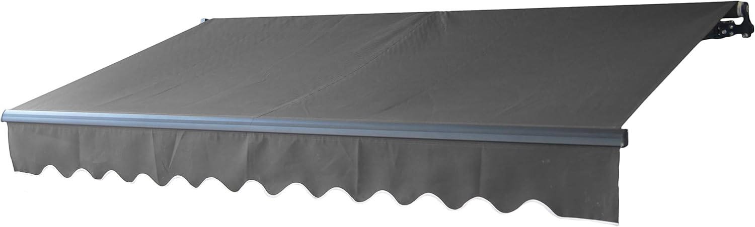 ALEKO Retractable 13x10 Feet Motorized Black Frame Patio Awning - 100% Polyester Canopy, Cover, Sun Shade, Shelter for Yard, Deck, Balcony - UV Protection – Gray - ABM13X10GY80