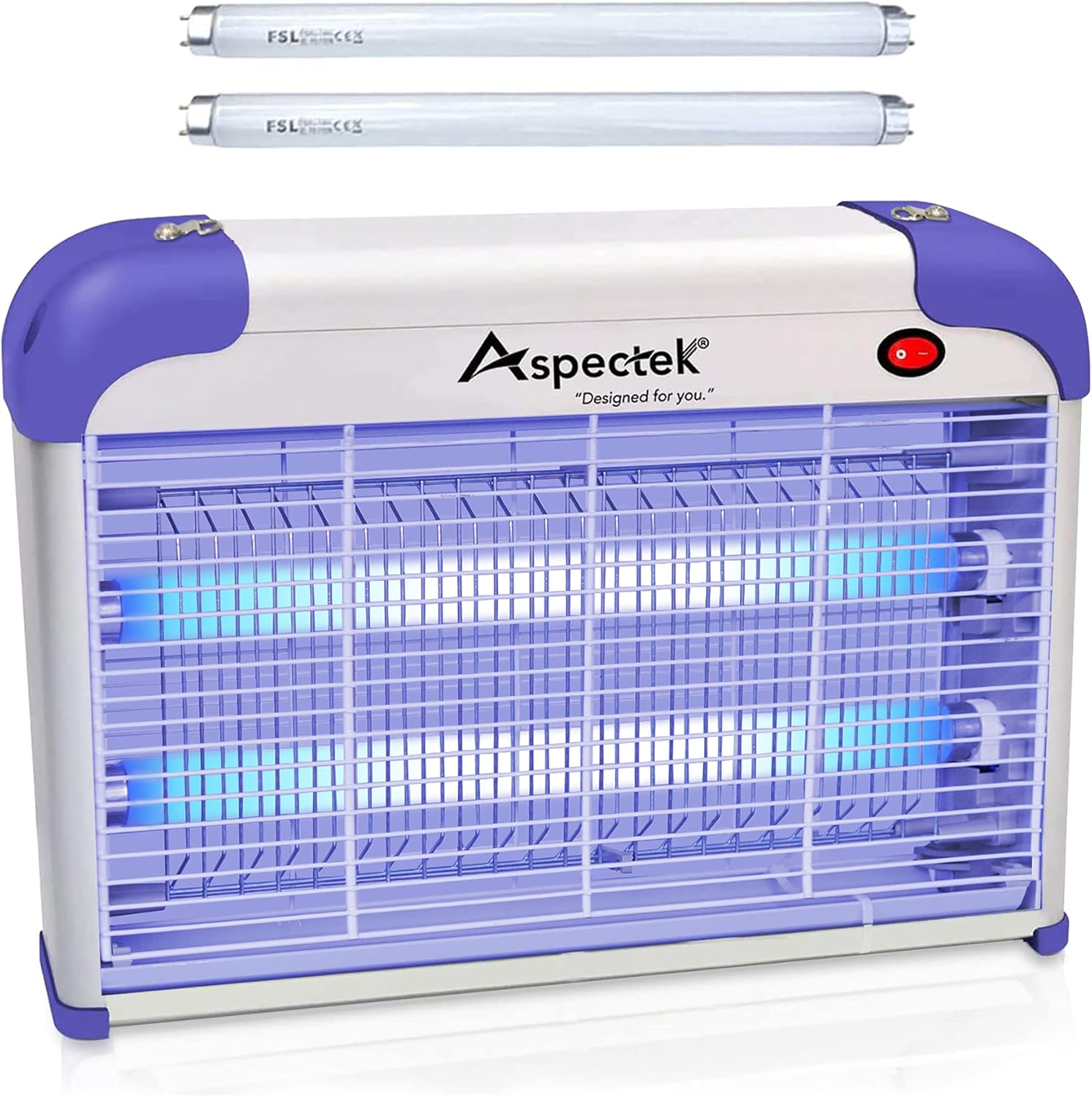 ASPECTEK Bug Zapper & Electric Indoor Insect Killer Mosquito, Bug, Fly Traps & Other Pests Killer[2021 Upgraded] - Powerful Grid 20W Bug Light - Includes 2 Replacements UVA Light Bulbs Pack of 2