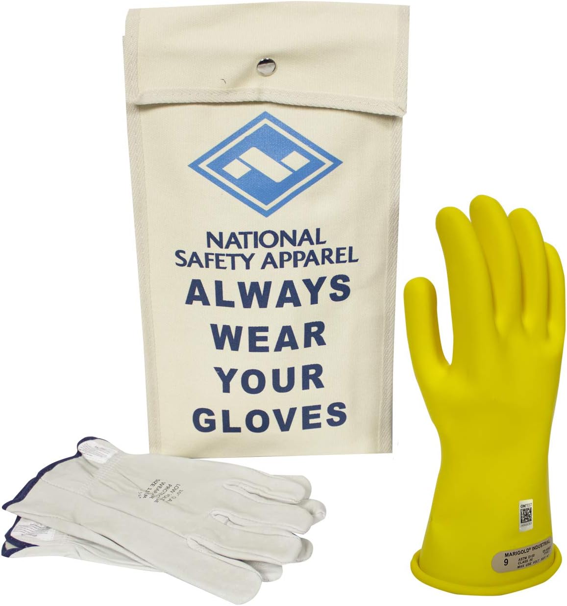 National Safety Apparel Class 00 Red Rubber Voltage Insulating Glove Kit with Leather Protectors, Max. Use Voltage 500V AC/ 750V DC (KITGC0008R)