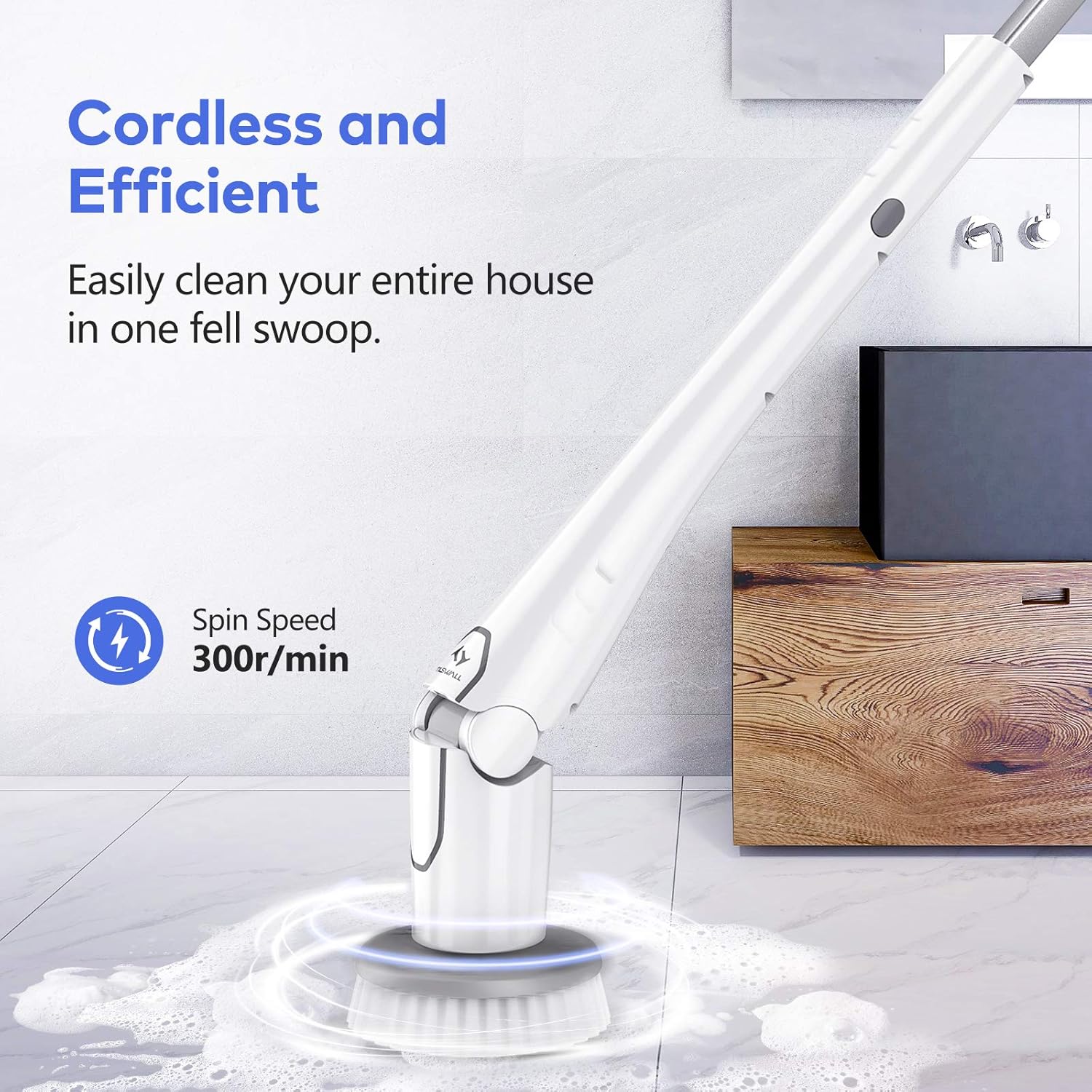 Tilswall Electric Spin Scrubber, Cordless Grout Shower 360 Power Bathroom Cleaner with 4 Replaceable Rotating Brush Heads, Tool-Free Adjustable Extension Handle for Tile, Floor, Bathtub Pack of 2