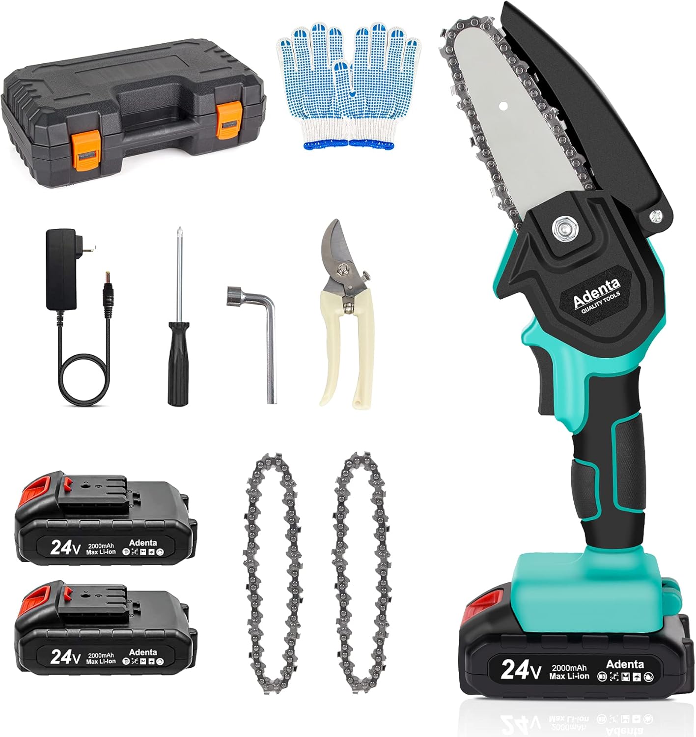 Mini Chainsaw Cordless, 4-Inch Electric Handheld Chainsaw with 2Pcs Chargeable Batteries and 2Pcs Chain, Pruning Shears Chain Saw for Wood Cutting and Pruning Trees Pack of 2