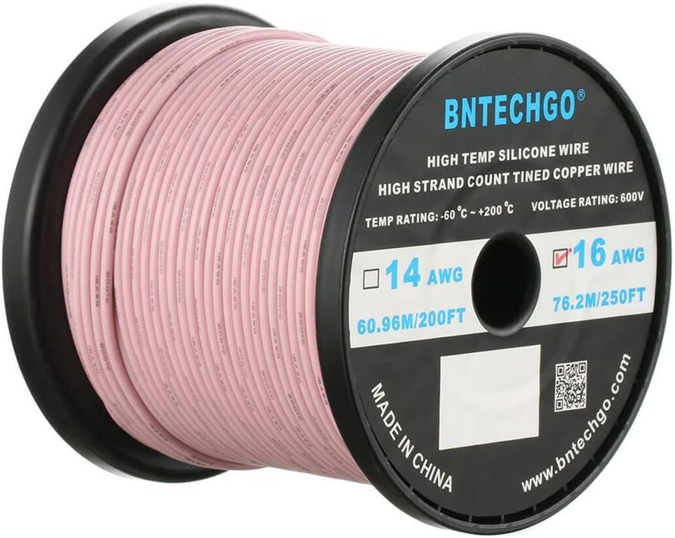 BNTECHGO 16 Gauge Silicone wire spool 500 ft Black Flexible 16 AWG Stranded Tinned Copper Wire