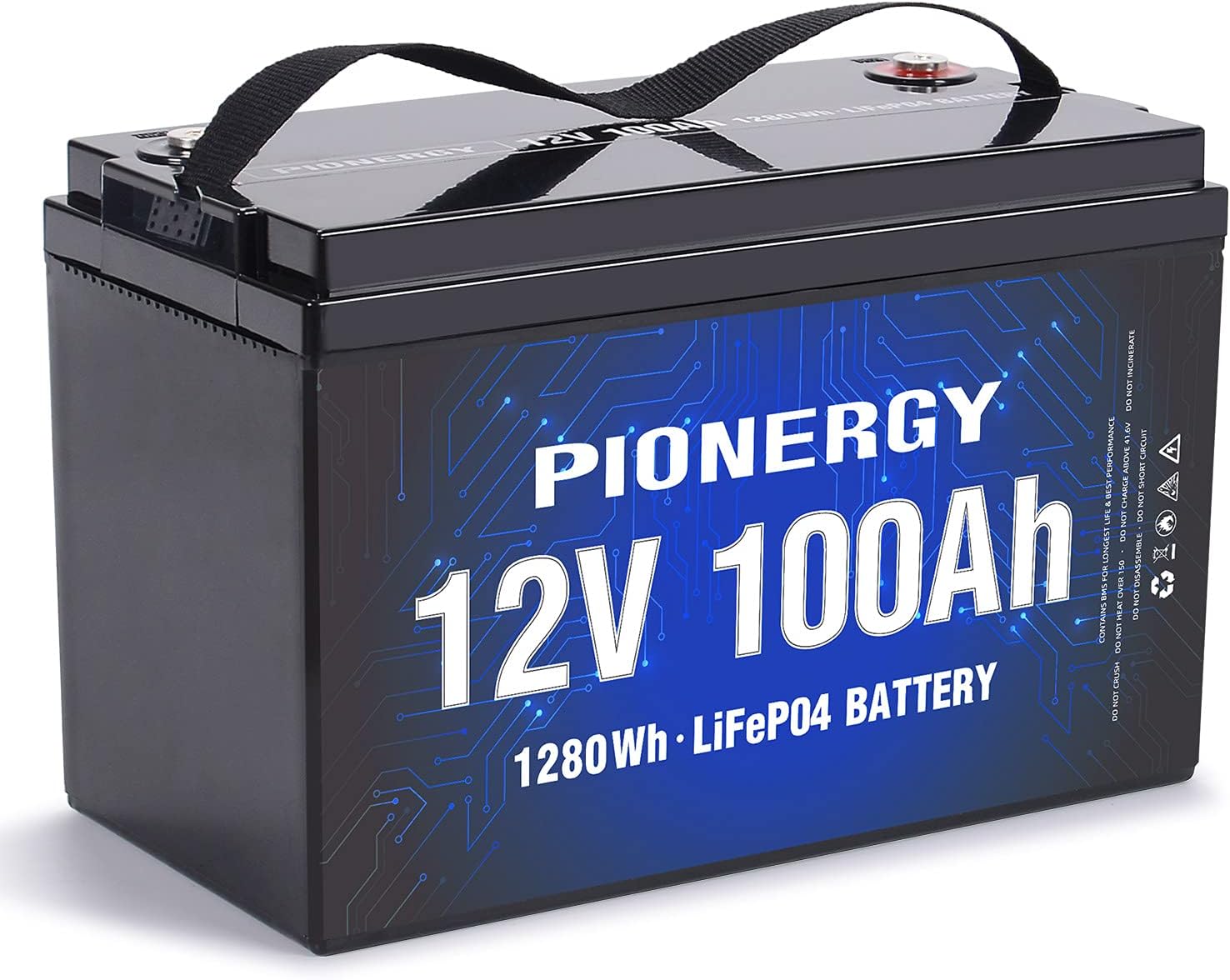 PIONERGY LiFePO4 Battery,12V 100Ah Lithium Battery - Built-in 100A BMS, 4000+ Cycles 12v Battery for RV, Solar Power,Marine and Home Energy Storage Low Self-Discharge and Light Weight