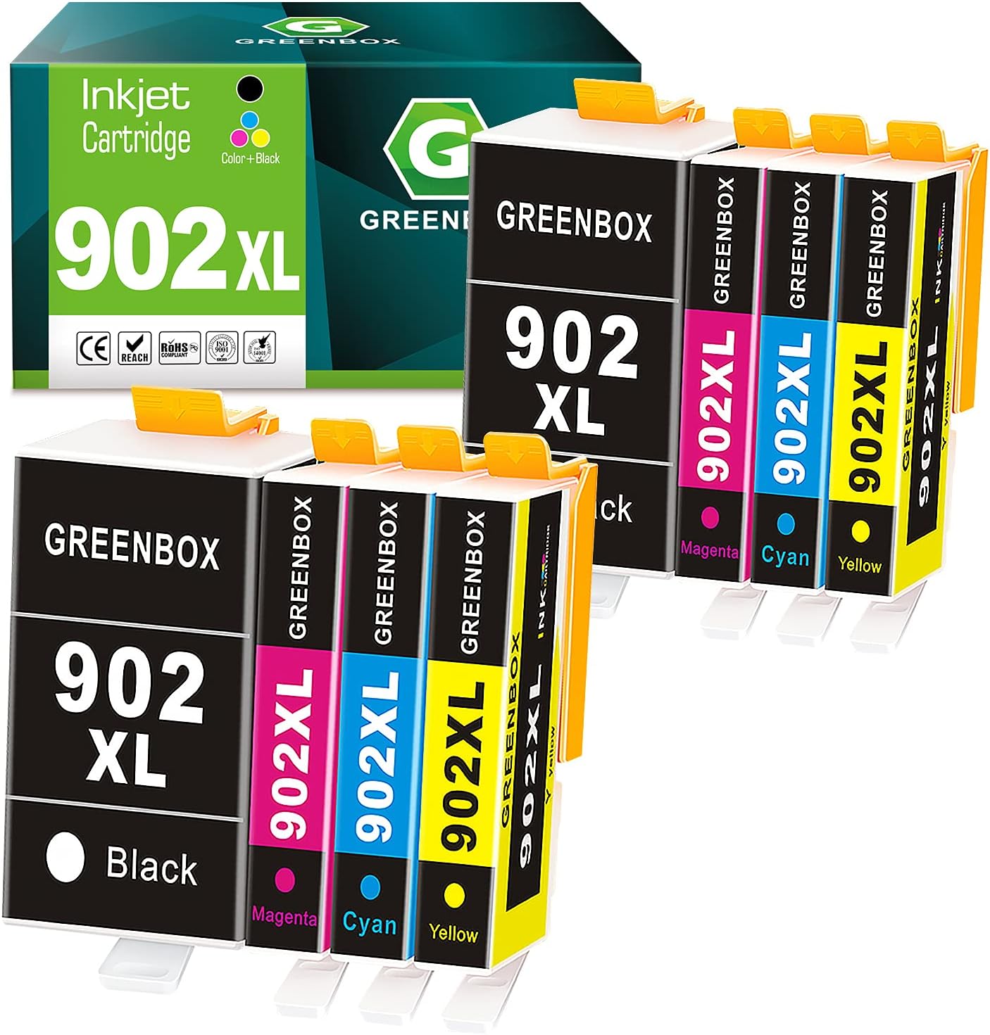 GREENBOX Compatible Ink Cartridges Replacement for HP 902XL 902 XL for Hp OfficeJet Pro 6978 6968 6958 6962 6960 6970 6979 6950 6951 6954 6975 Printer (2Black 2Cyan 2Magenta 2Yellow 8Pack) Pack of 2