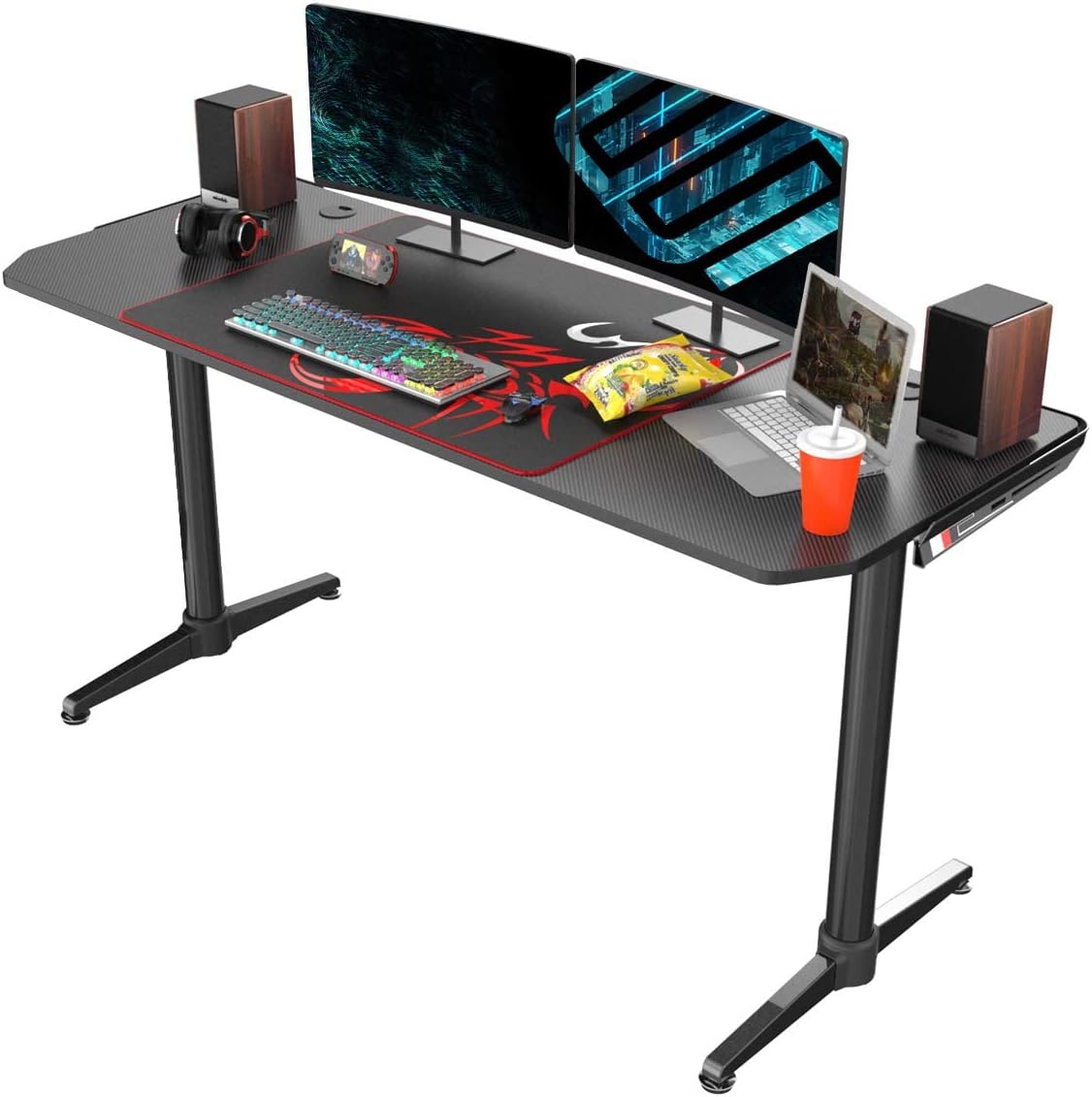 EUREKA ERGONOMIC I60 Computer Gaming Desk 60'' PC Computer Gaming Desks Carbon Fiber Texture Surface PC Gamer Desk for Gift for Boyfriend Son Game Lover Gift