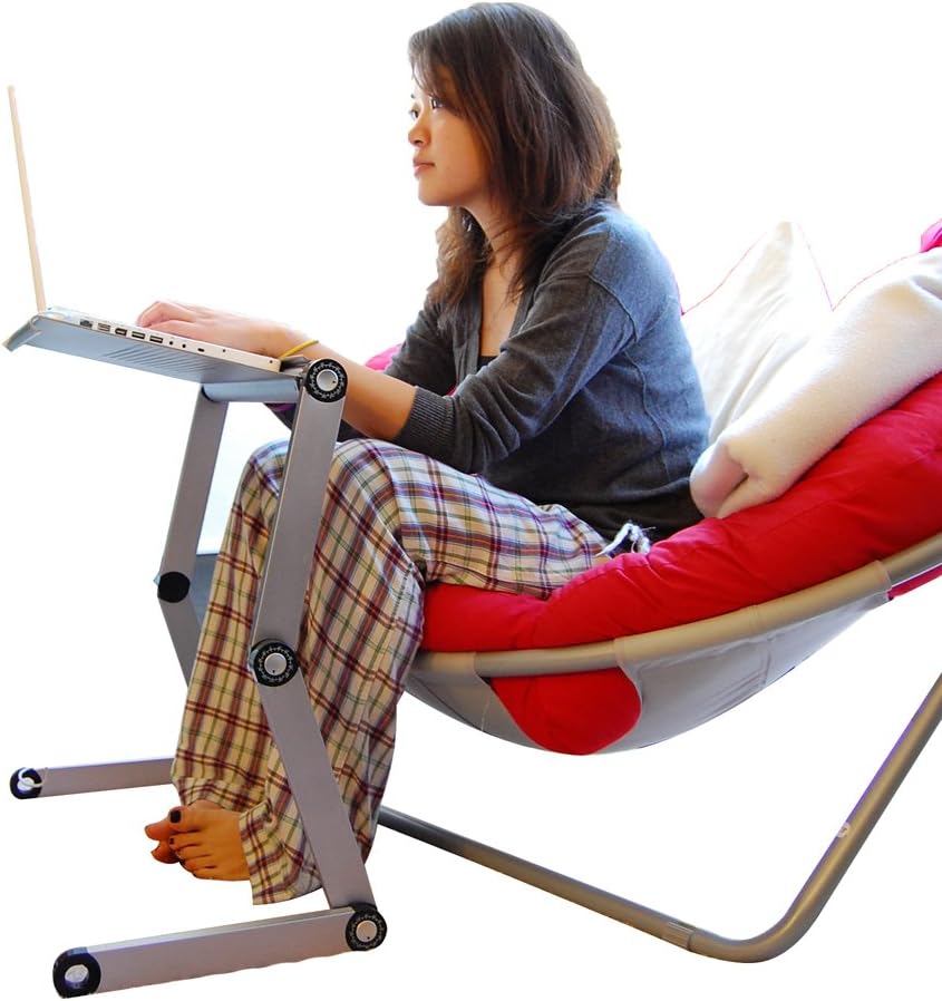 WorkEZ Executive Adjustable Laptop Stand with 2 Fans 3 USB Ports Ergonomic Aluminum Lap Desk for Bed Couch tray holder folding height tilt angle cooling cooler portable desktop riser black Pack of 2