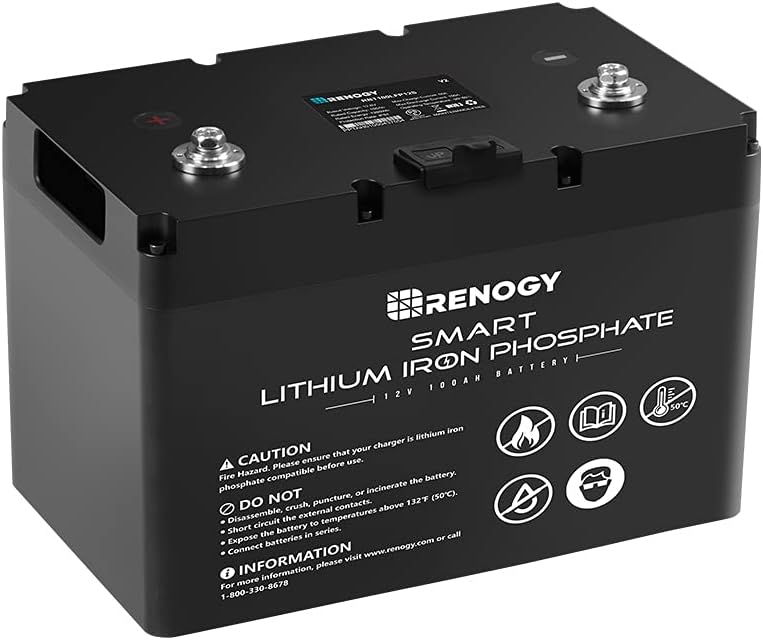 Renogy 12V 100Ah LiFePO4 Deep Cycle Lithium Battery, over 4000 Cycles, Built-in BMS, Backup Power for RV, Marine, Off-Grid System, Maintenance-Free