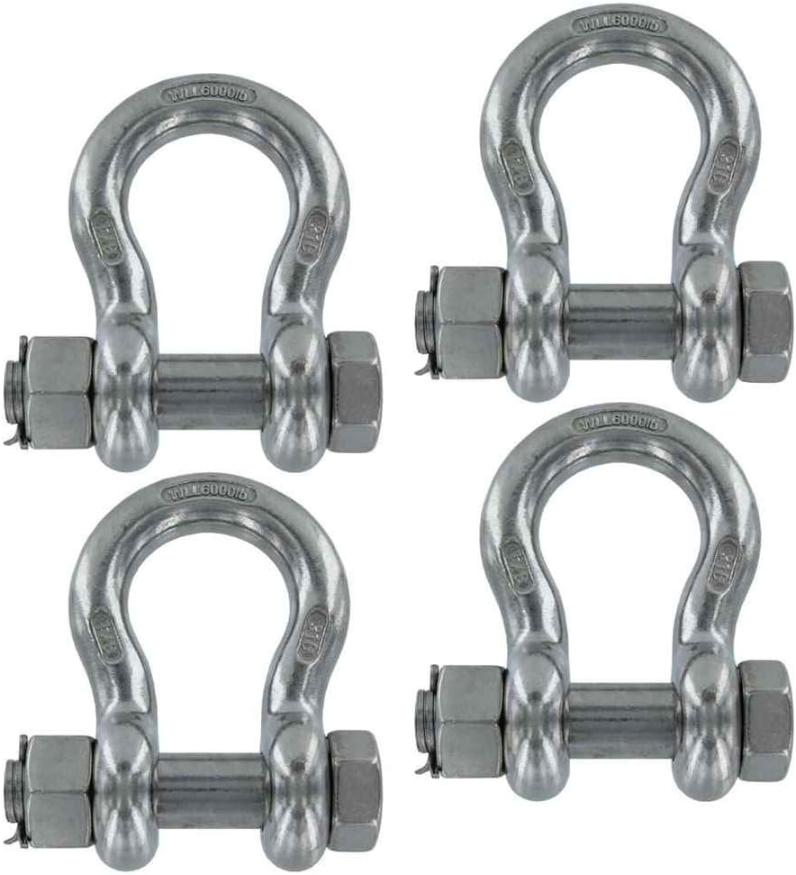 3/4 Inch Stainless Steel Type 316 Bolt Type Anchor Shackles in a 4 Pack - Each With a 3 Ton Capacity
