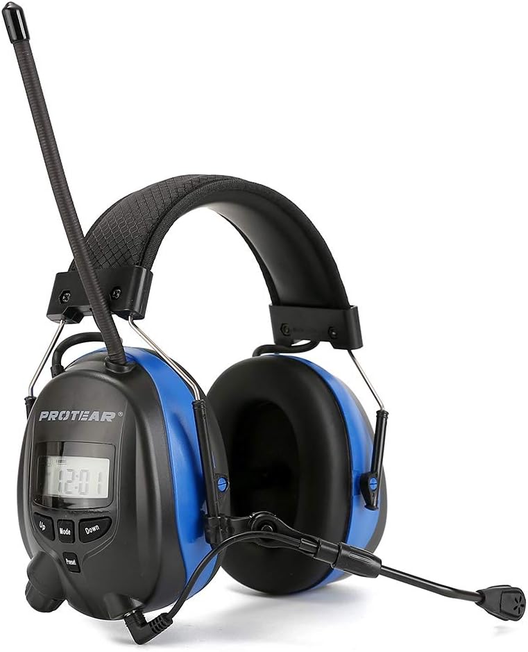 PROTEAR AM/FM Bluetooth Radio Headphones, Noise Reduction Safety Earmuffs, Rechargrable Ear Protection for Mowing Work (Blue) Pack of 2