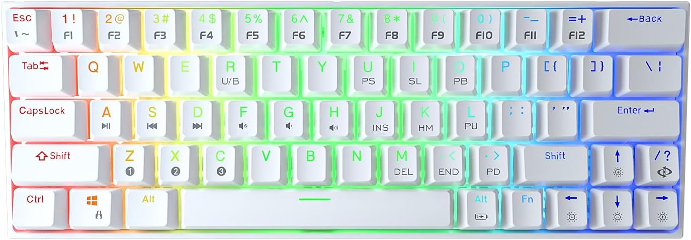 DIERYA DK63N Wireless Wired 60% Mechanical Keyboard with Arrow Keys, Bluetooth 5.1 Gaming Keyboard Programmable, True RGB Backlit, Full Anti-Ghosting, 1900mAh Battery Pack of 2