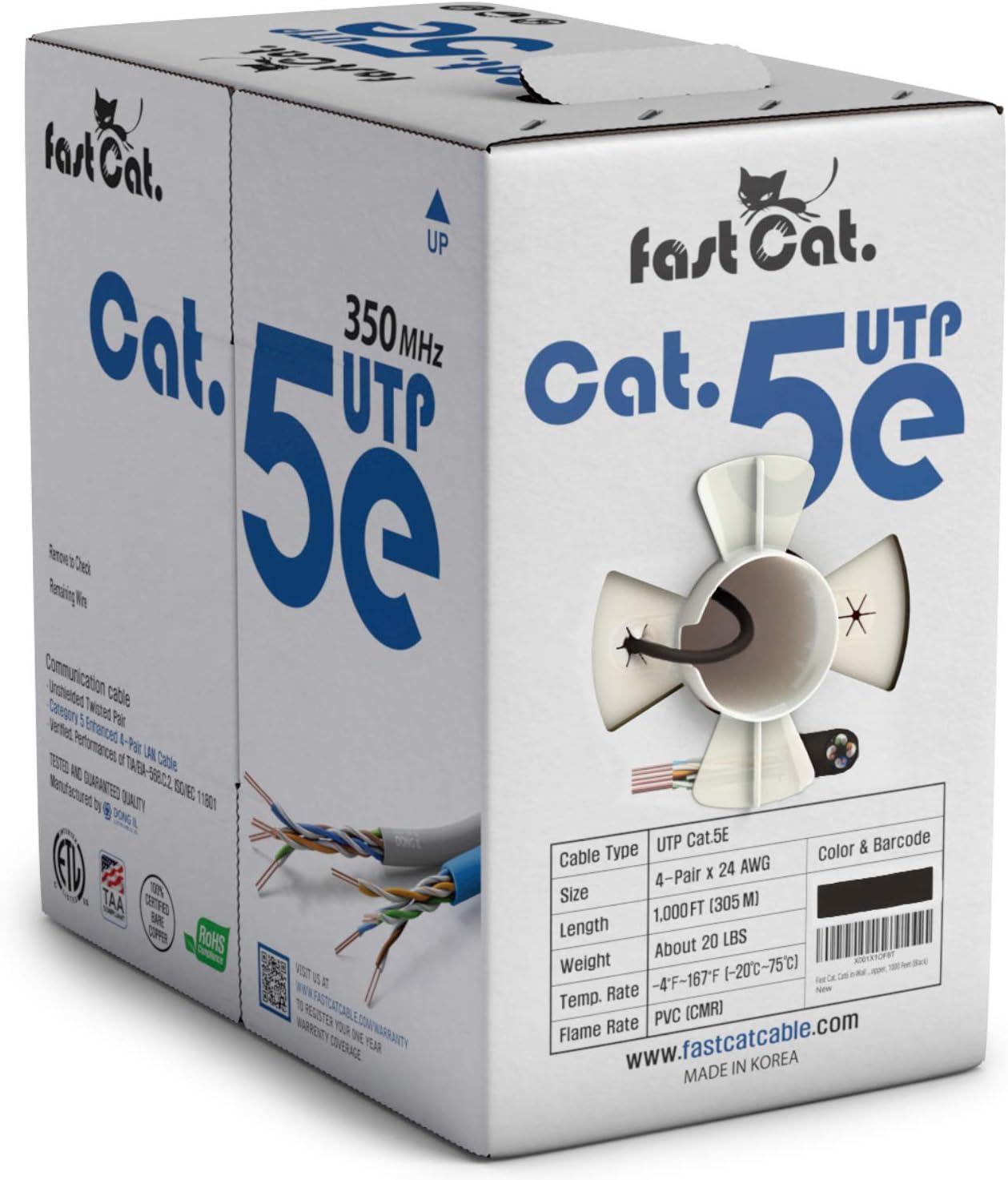 fast Cat. Cat5e Ethernet Cable 1000ft - 24 AWG, CMR, Insulated Bare Copper Wire Internet Cable with FastReel - 350MHZ / Gigabit Speed UTP LAN Cable - CMR (Pink)