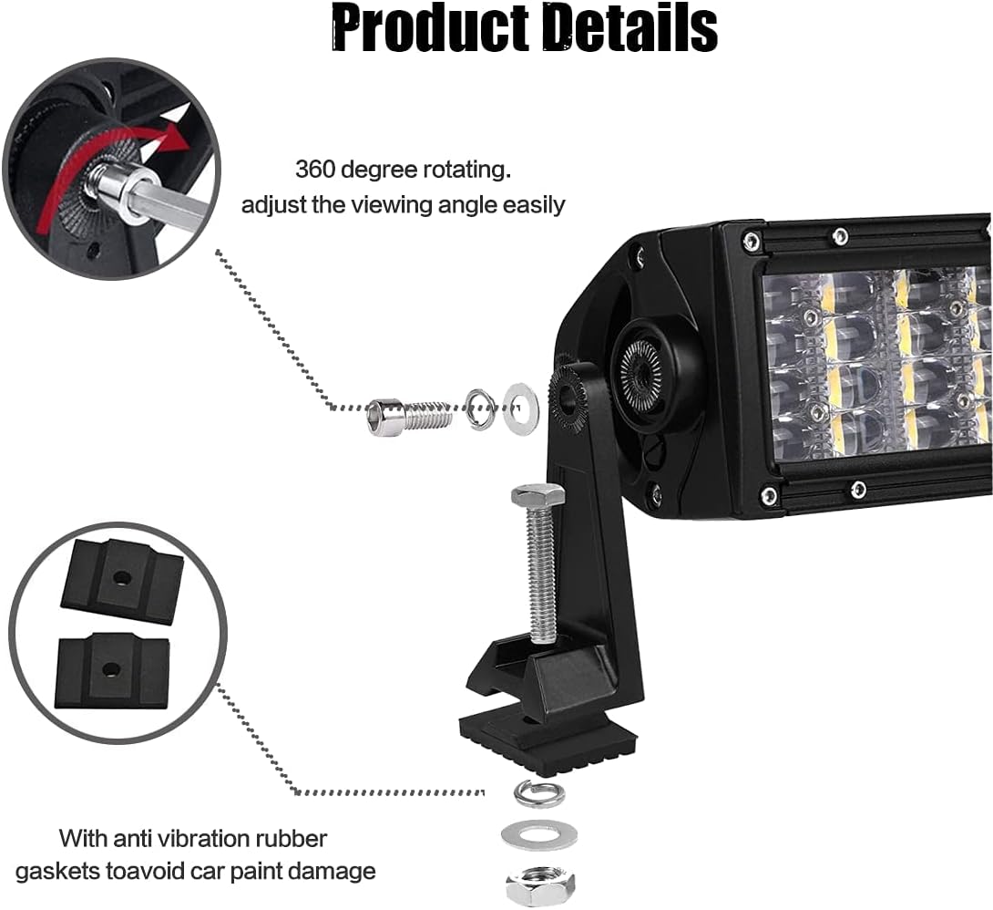 LEDKITO LED Light Bar Side Mounting Bracket Base Mounting Universal Bracket 2PCS Rubber Pad Brackets kit for Mounting Straight or Curved LED Light Bar from 7 inch up to 52 inch (Pack of 2)