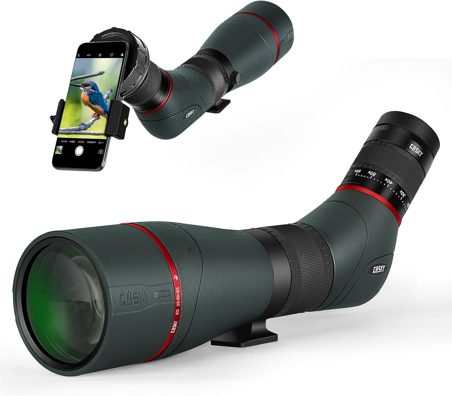 Gosky EagleView Upgrade 20-60x85mm ED Spotting Scope - Ultra High Definition & Extra-Low Dispersion Optics Spotter Scope with Smartphone Adapter