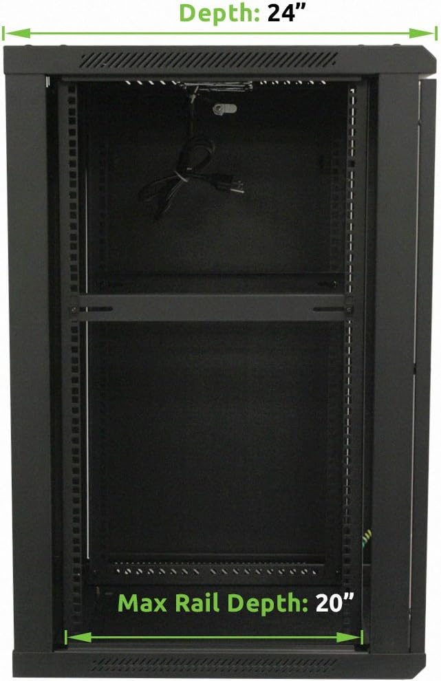 NavePoint 18U Deluxe IT Wallmount Cabinet Enclosure 19-Inch Server Network Rack with Locking Glass Door 24-Inches Deep Black