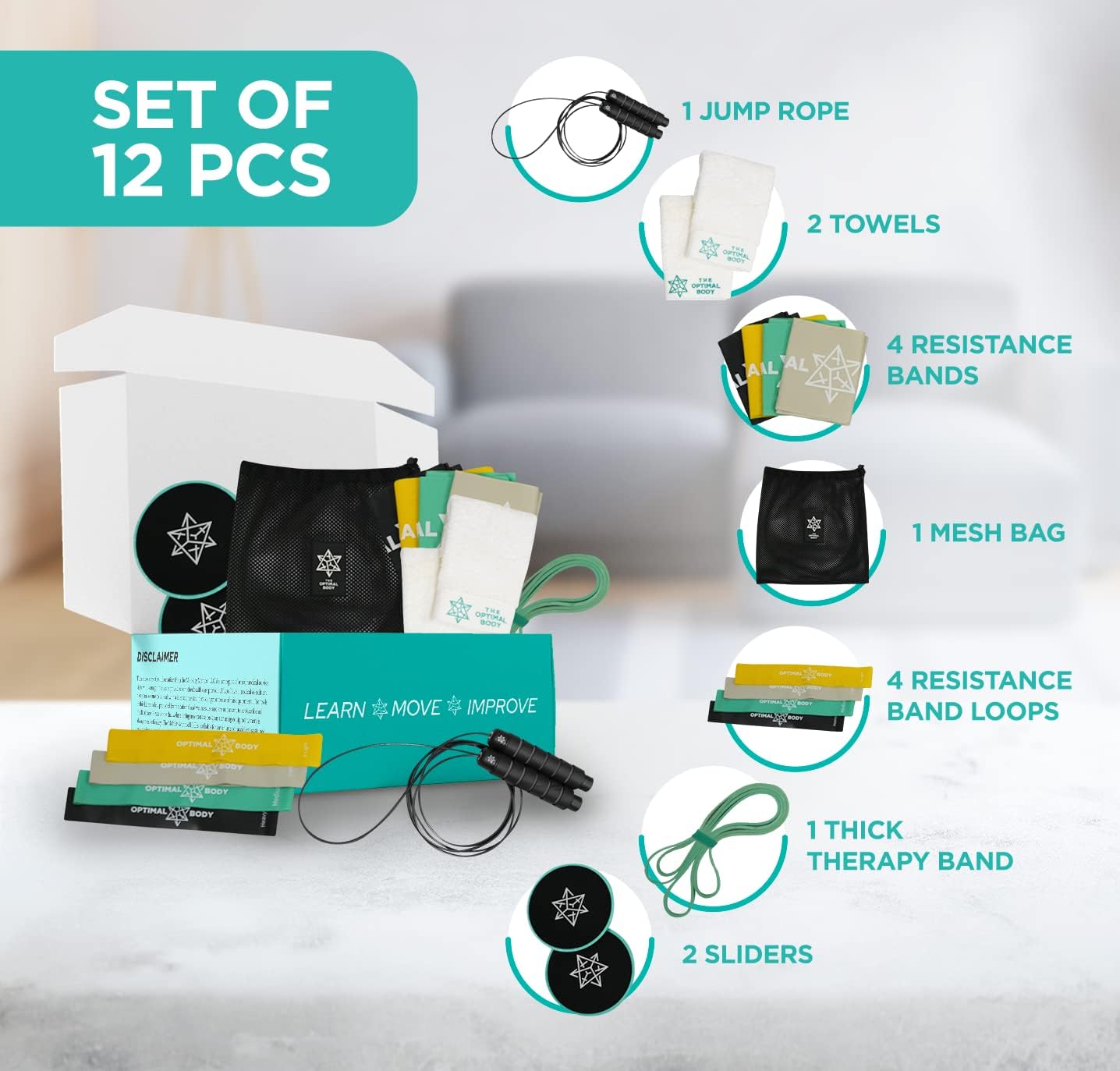 Portable Home Physical Therapy Equipment - Resistance Bands, Resistance Band Loops, Pull up Band, Jump Rope and Sliders. Reduce Pain, Improve Flexibility and Strength. Bonus: Free Back Plan incl. Pack of 2