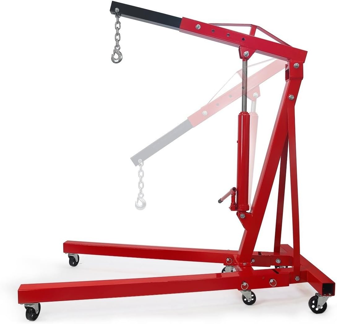 Stark Industrial 2-Ton Engine Hoist Stand Cherry Picker Ship Crane Folding Lift Garage Workshop DIY Stand Lift 4,000lbs (Red)