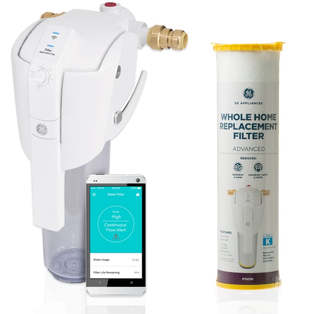 GE Smart Home Water Filter System | Premium Water Filtration System Reduces Lead, Rust & More | Wifi Enabled | Install Kit & Accessories Included | Replace Filters (FTHLM, FTHTM, FTHPM) Every 3 Months