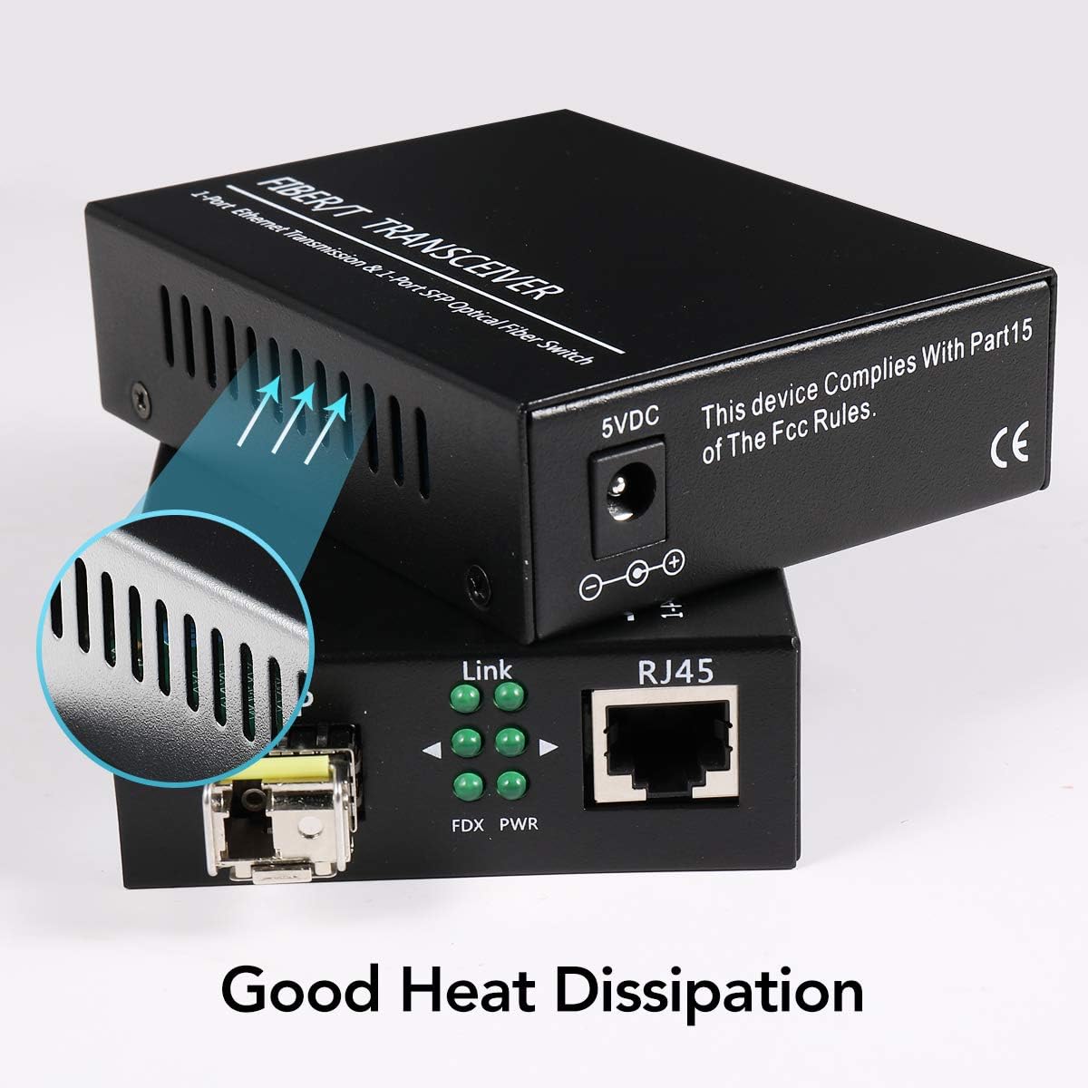 A Pair of 1.25G/s Bidi Gigabit Single-Mode Fiber Ethernet Media Converter with 2PCS Bidi SFP LC Transceiver Module Included, 10/100/1000Base-Tx to 1000Base-SX SMF RJ45 to SFP Slot up to 30KM Pack of 2