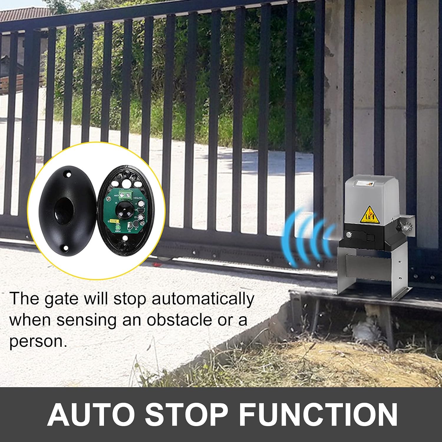 Happybuy Sliding Gate Opener AC1400 3100LBS with 2 Remote Controls, Gate Operator Hardware Kit for Security, Move Speed 43ft Per Min, Electric Rolling Driveway Slide Gate Motor