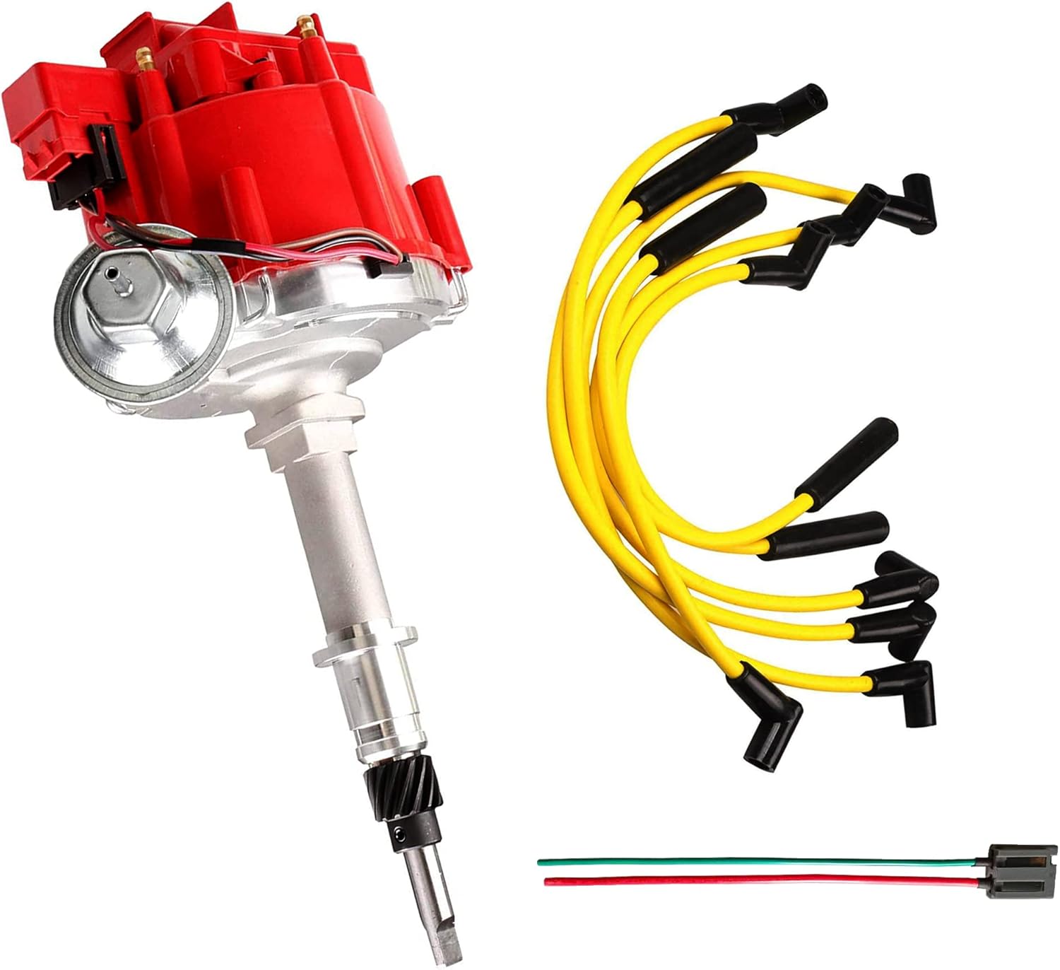 MOSTPLUS Ignition Distributor 65K Coil W/Plug Wires Compatible with 1956-1990 AMC/Jeep Incline 6 4.2L 232/258 CJ5 CJ7