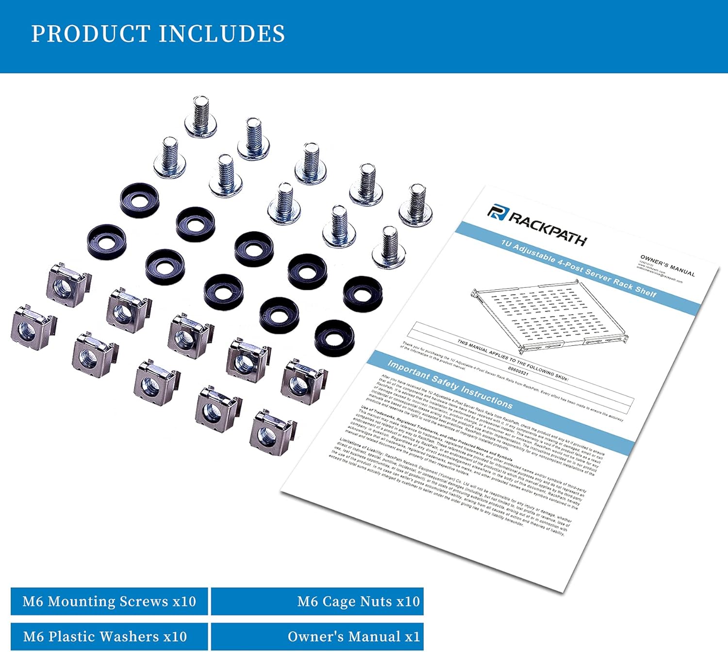 RackPath 1U Adjustable Server Rack Shelf – Rack Mount 4 Post Adjustable from 21.65 – 30.8 Inches –242lbs Capacity Pack of 2