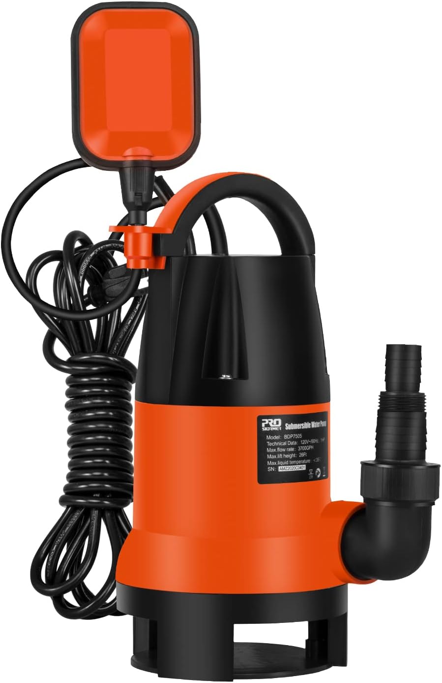 Sump Pump, PROSTORMER 1HP 3700GPH Submersible Clean/Dirty Water Pump with Automatic Float Switch for Pool, Pond,Garden, Flooded Cellar, Aquarium and Irrigation (Orange) Pack of 2