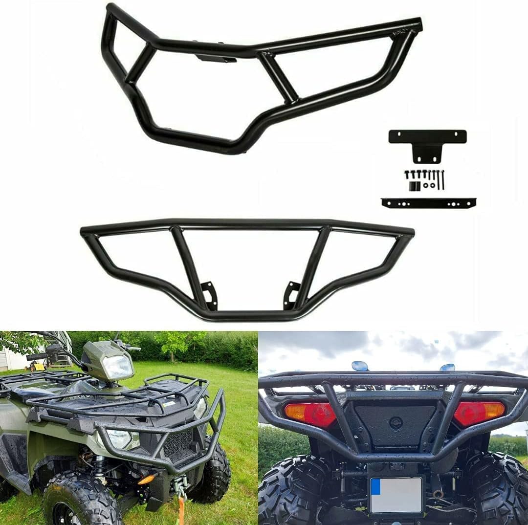 Auraroad ATV Front and Rear Bumper Compatible with 2014-2020 Polaris Sportsman 450 570 & ETX Front and Rear Brush Guard Bumper Protector (Set of 2)