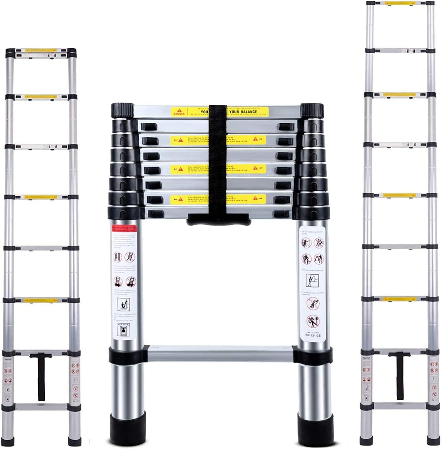 Telescoping Ladder Jason 8.5FT | 2.6M Max Load 330lbs Aluminum Ladder Extendable Ladder with EN131 and CE Standard [Step A +++](8.5FT/2.6M)
