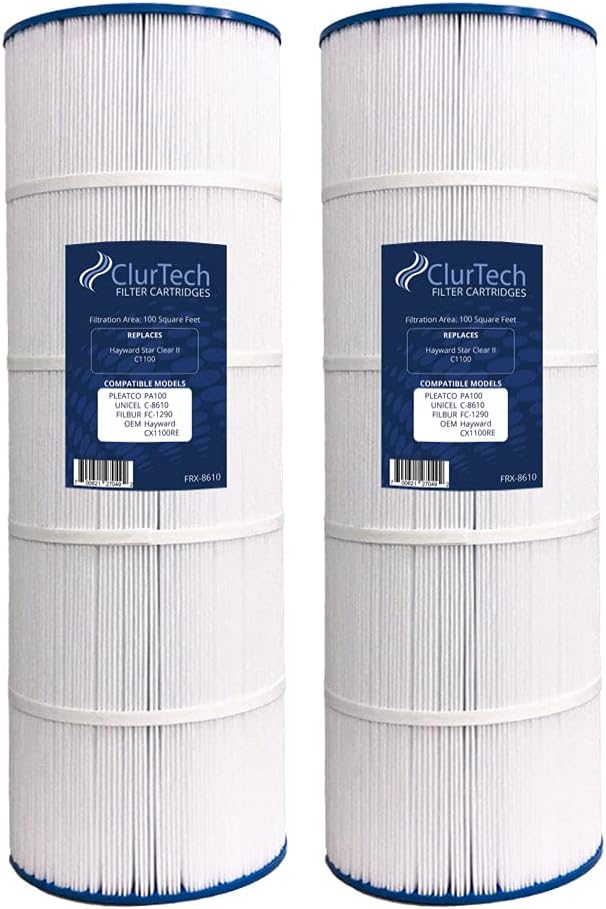 ClurTech FRX-8610-2 Replacement 2 Pack Hayward Star Clear II C1100 Pool Filter Cartridge PA100 C-8610 FC-1290 CX1100RE, White