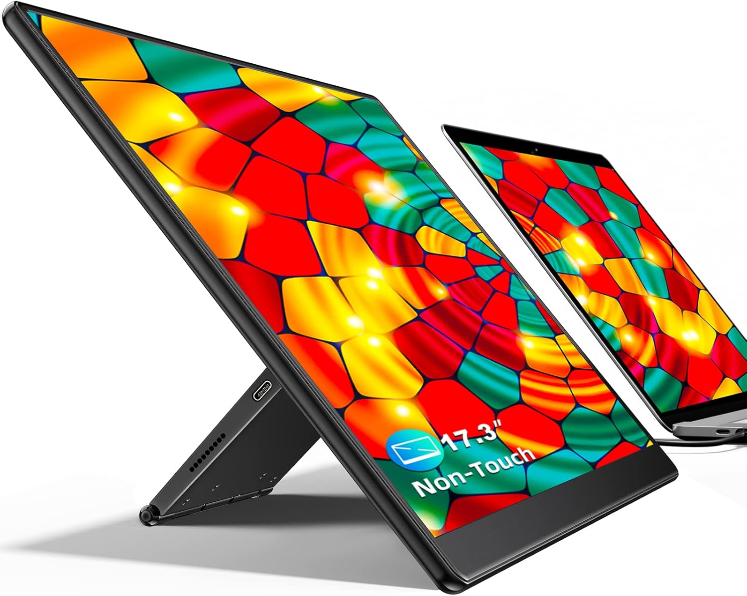 UPERFECT Y 17.3 Inch Portable Monitor Freestanding, 17.3''FHD 1080P IPS Screen with Adjust Kickstand, 1200:1 Contrast Ratio, 100% sRGB w/Standard HDMI/USB 3.0/Type C, Built-in Speaker/Ambient Light