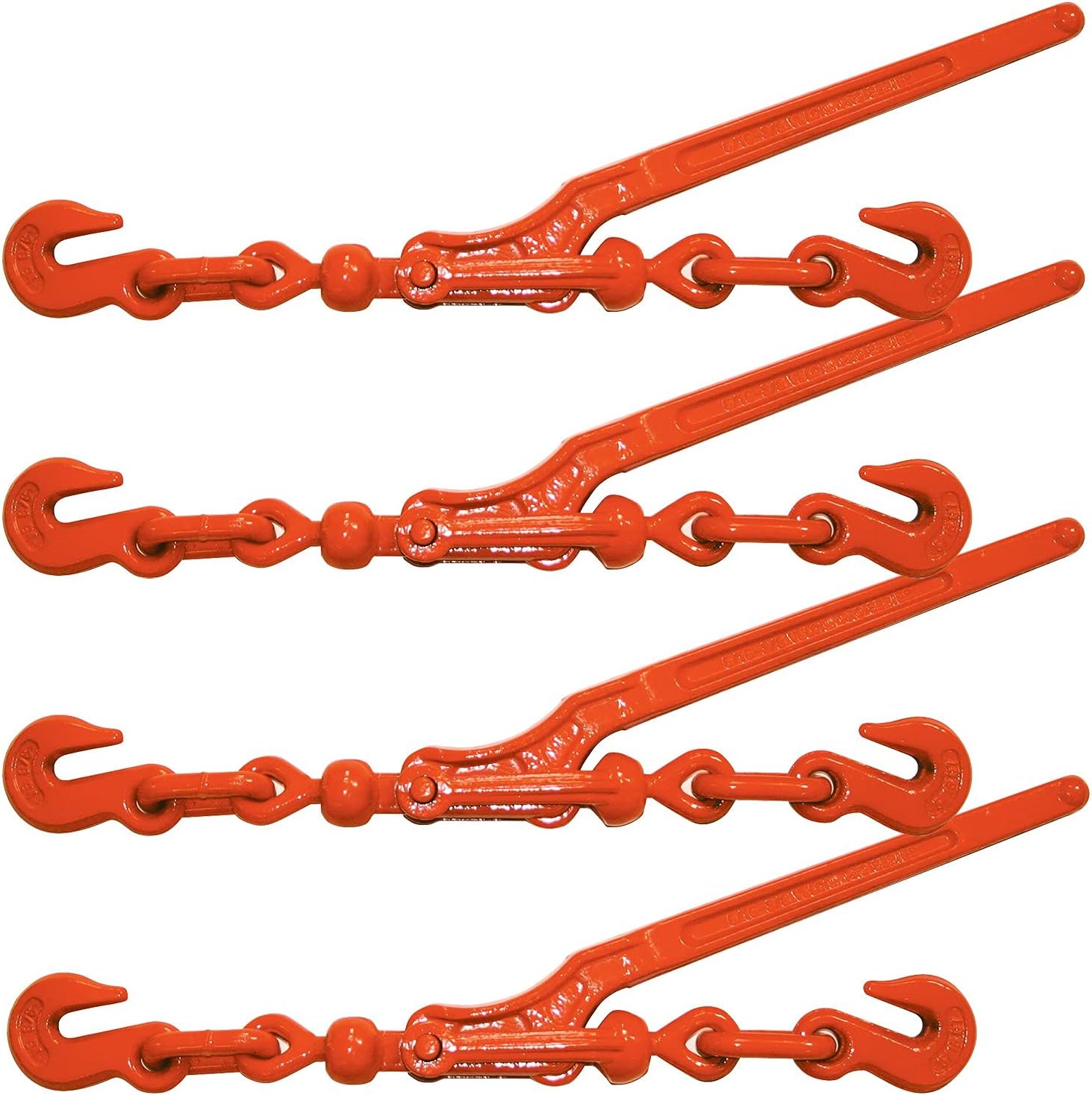 VULCAN Load Binder with 2 Grab Hooks - 4 Pack - Lever Style - 5,400 Pound Safe Working Load - for 5/16 Inch Grade 70 or 3/8 Inch Grade 43 Chain