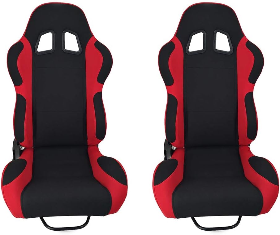 Parts-Diyer Racing Bucket Seats for Car Pair of Single Regulator Double Slide Track Race Car Seats Black Red Racing Seats