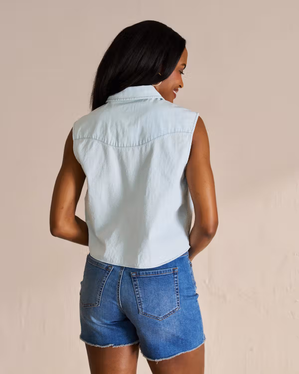 Women's Denim Pearl Snap Cutoff