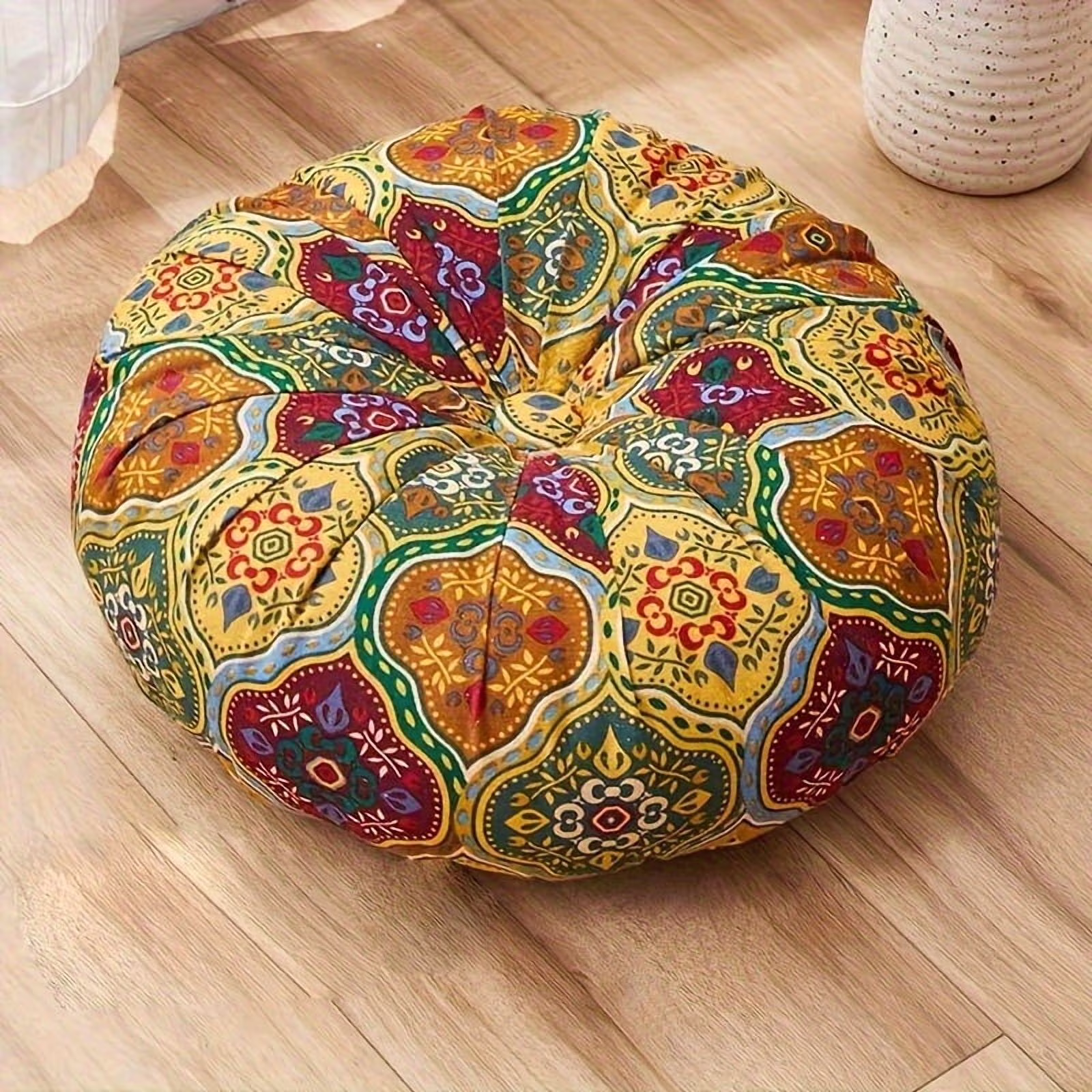 Bohemian Style Round Thick Cushion for Office, Ethnic Fabric Yoga Mat Floor Pillow Car Living Room Home Decor Seat Pad, Meditation Mat