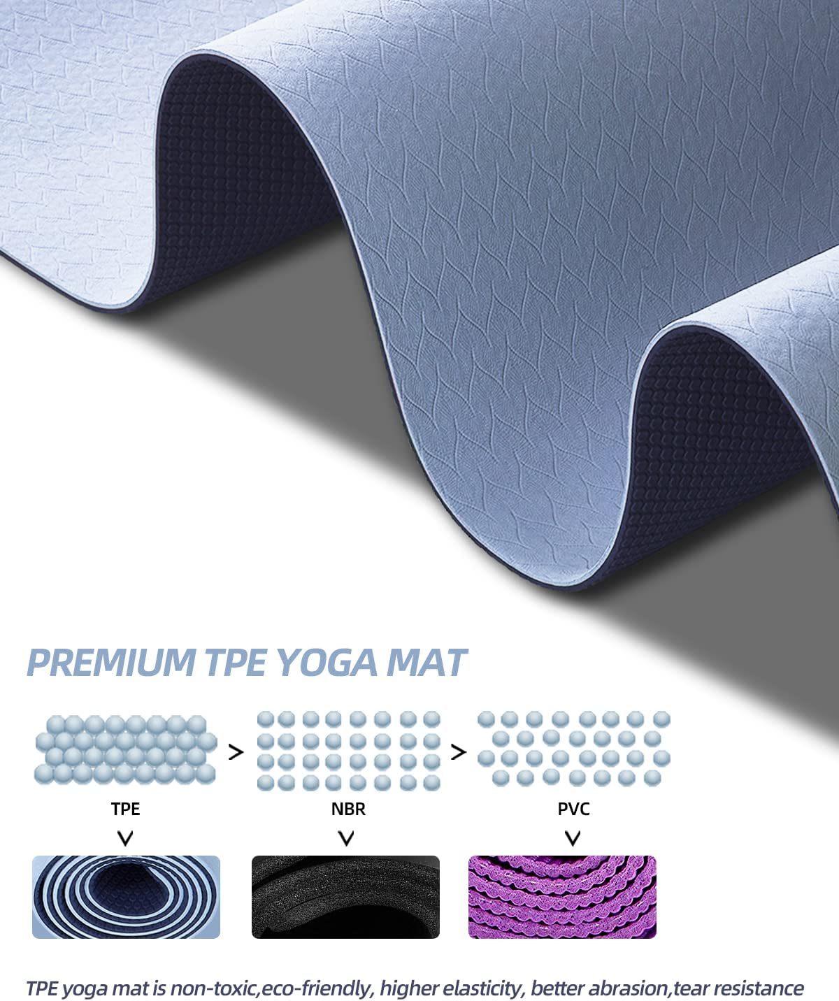 1/4 Inch Extra Thick Non Slip Yoga Mat TPE Double-Sided Fitness Mat for Yoga,Pilates,Workout,Grey