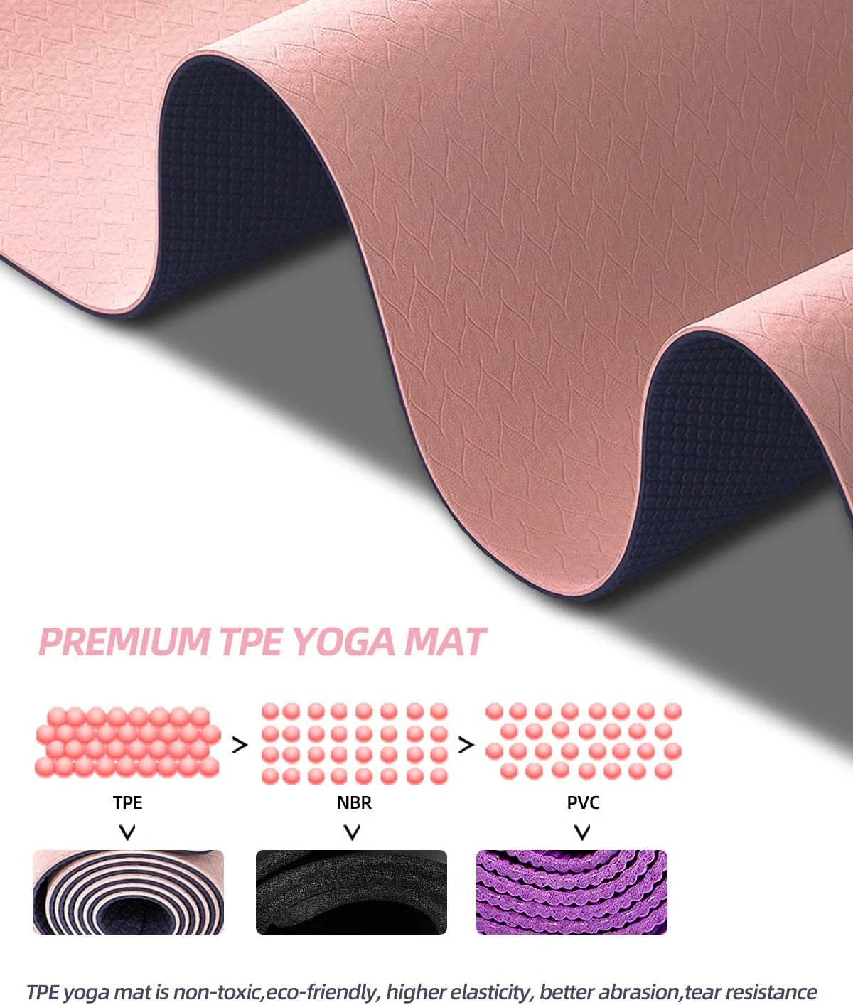 1/4 Inch Extra Thick Non Slip Yoga Mat TPE Double-Sided Fitness Mat for Yoga,Pilates,Workout,Light Pink