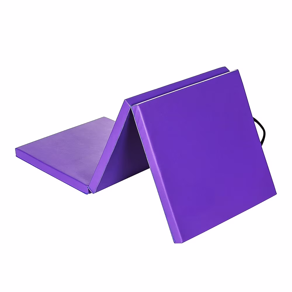 2-Inch Three Fold Folding Exercise Mat with Carrying Handles for Yoga, Aerobics, Pilates, MMA and Martial Arts, Purple