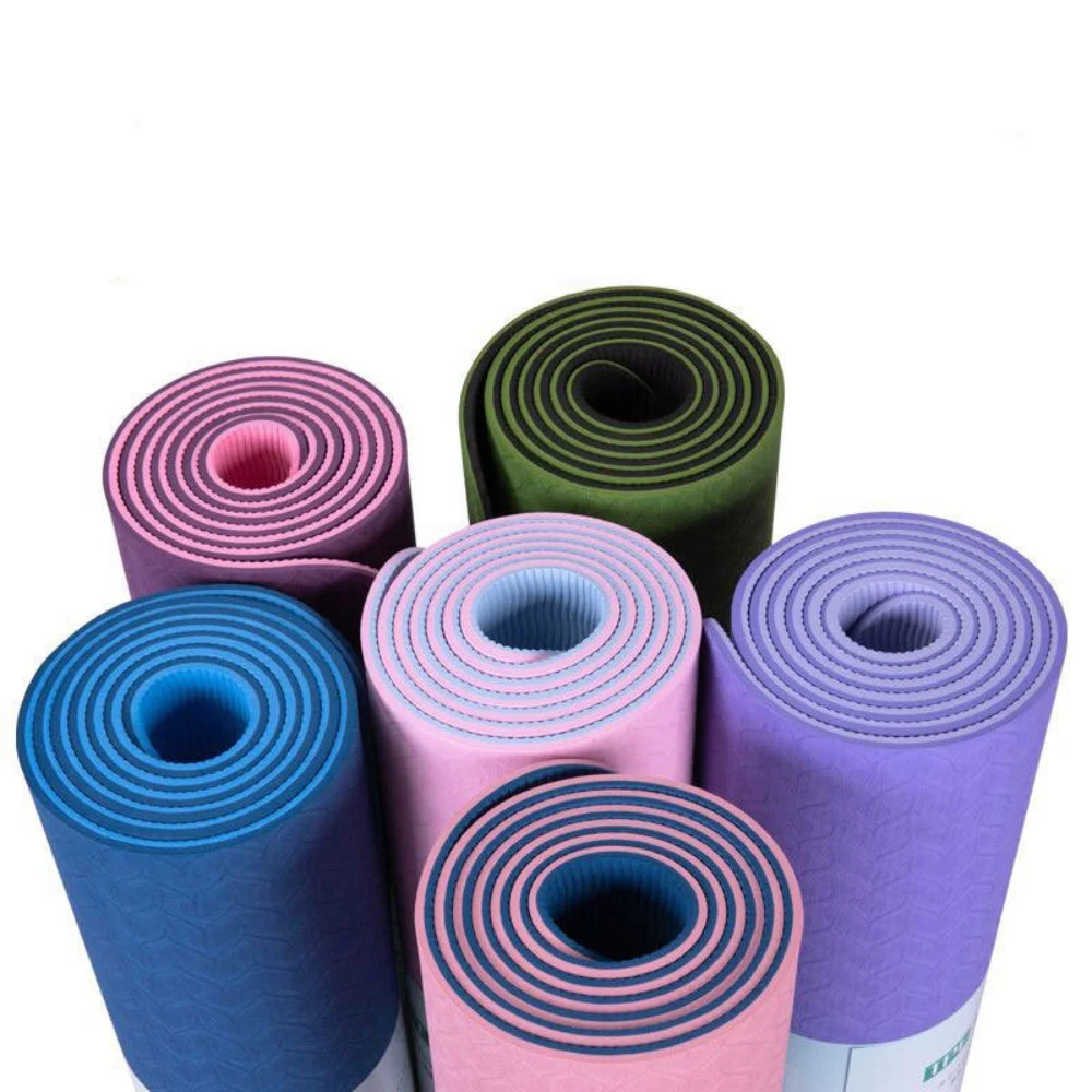 Two-Color TPE Yoga Mat (6-8mm) - Posture Line Fitness Mat (183cm S/M/L Sizes)