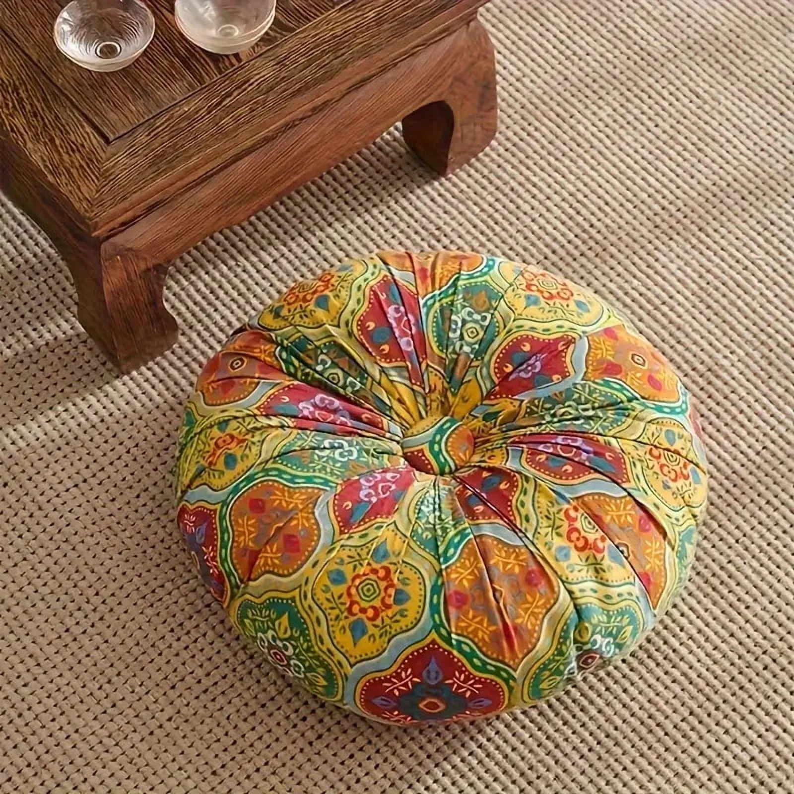 Bohemian Style Round Thick Cushion for Office, Ethnic Fabric Yoga Mat Floor Pillow Car Living Room Home Decor Seat Pad, Meditation Mat