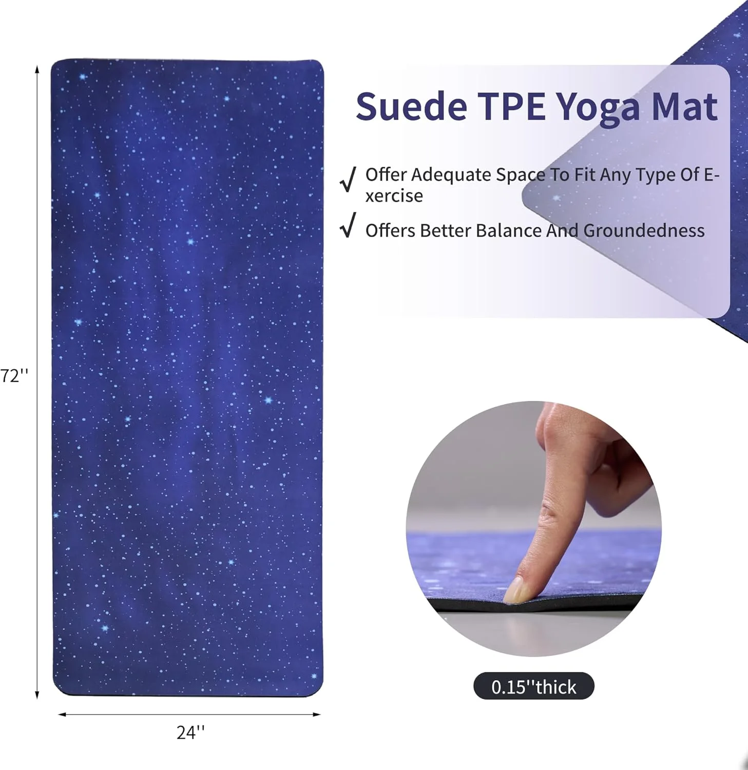 Non-Slip TPE Yoga Mat for Women & Men, 72"x24" Extra-Long Pilates Mats for Hot Yoga, HIIT, Floor Workouts, Lightweight Fitness Mat with Dual Grip