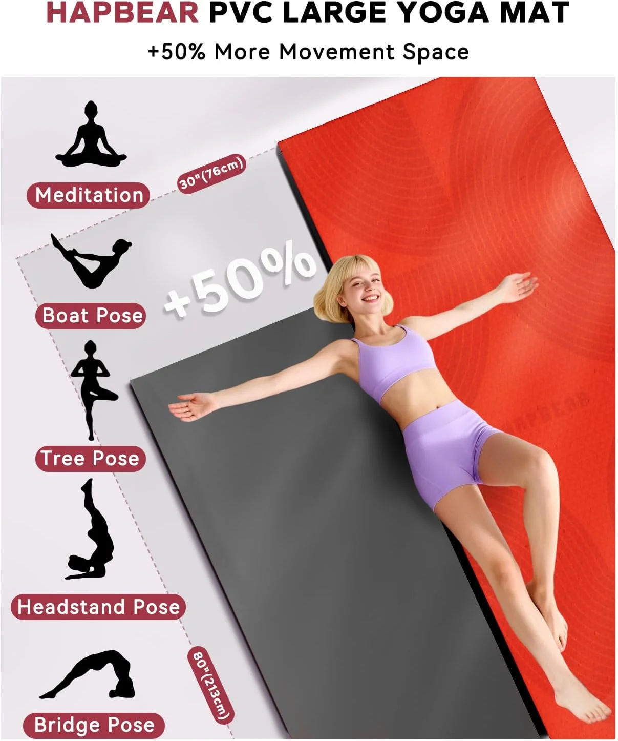 Extra Large Yoga Mat (84''×30'') - 1/3'' Thick Double-Sided PVC Non-Slip Exercise Mat with High Rebound Cushioning, Dual-Side Usable for Home Gym, Yoga, Pilates & Workouts -Orange